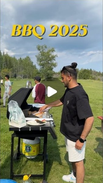 Volunteers cooking at a barbecue in a park, with the words BBQ 2025.